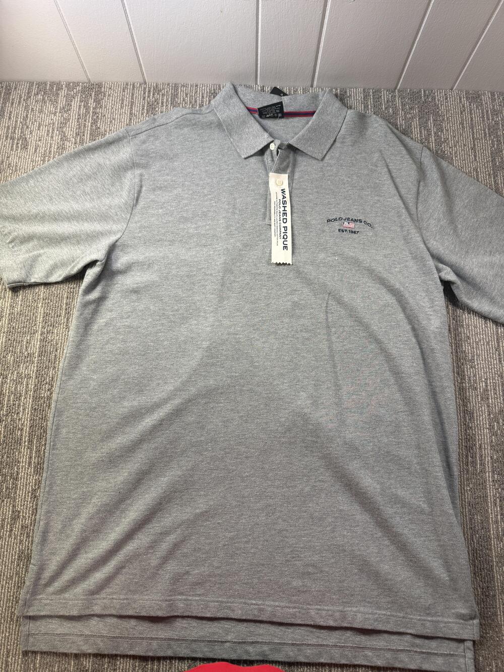 Polo Jeans Co. Ralph Lauren Polo Shirt Mens XL Gray Washed Pique Short Sleeve